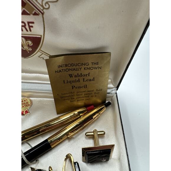 Vintage Waldorf 24kt Plated Liquid Lead Pencil, Money Clip, Tie Bar+Cufflink Set - Picture 3 of 7